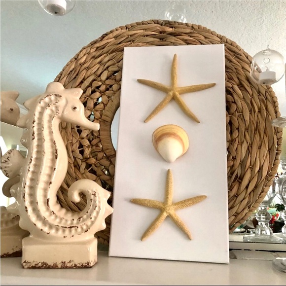 NWT! Natural 8” Starfish Seashell Canvas Wall Art - Picture 2 of 8